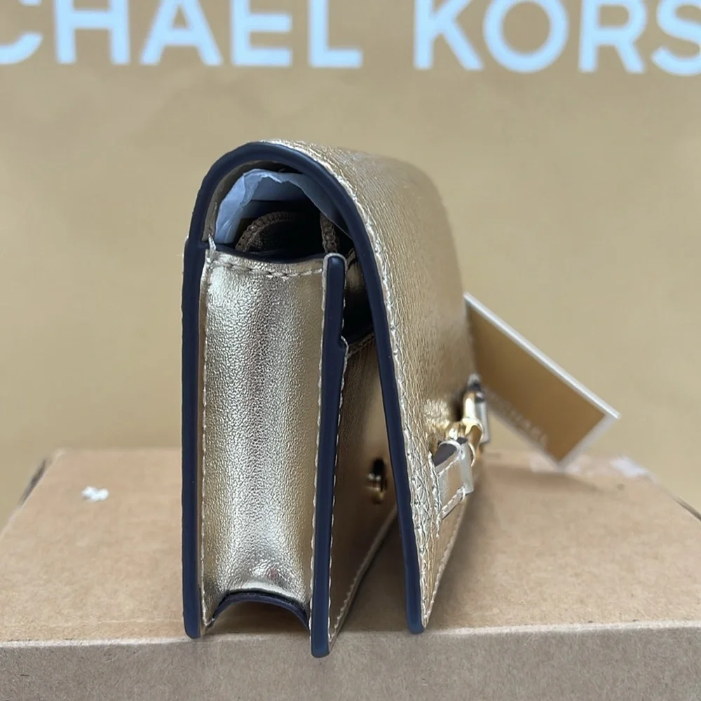 MICHAEL KORS Carson Small Metallic Pebbled Leather Wallet Pale Gold  NWT